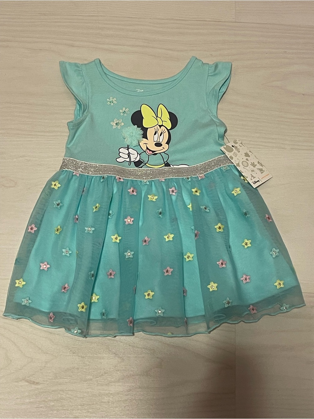 Disney Aqua Minnie Mouse Star Appliqué Tulle Dress